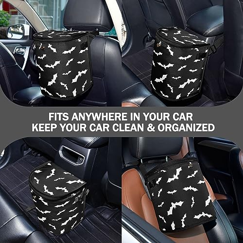 Image of Bat Car Trash Can Halloween Black Car Garbage Bag with Lid Hanging Waterproof Leak Proof Vehicle Storage Bin