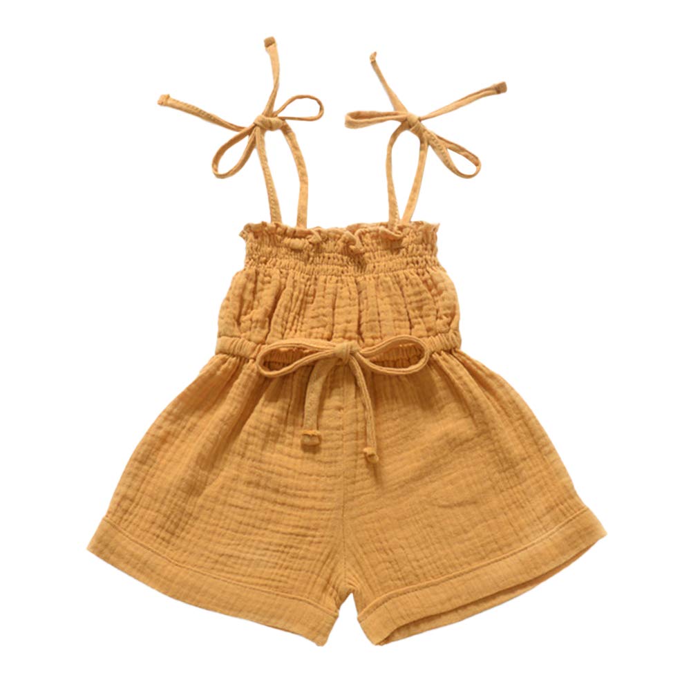 Hospcotch Girls Yellow Solid Sleeveless Short Dungaree For 80 (TNV-3129940)