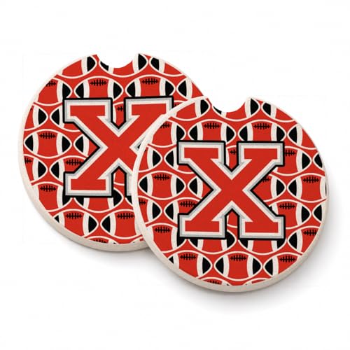 Caroline's Treasures CJ1067-XCARC Letter X Football Scarlet and Grey Set of 2 Cup Holder Car Coasters Absorbent Sandstone Coasters for Car Cup Holders Gifts for Men or Women, Large, Multicolor
