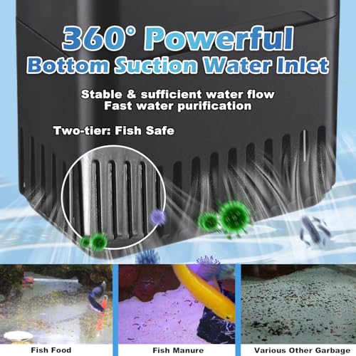 Image of 220GPH Turtle Filter for 20-45 Gal Tank, Small Turtle Filters 3-stage Filtration for Freshwater Saltwater Cloudywater, Ultra-quiet and Flow Adjustable for Fish Turtles Shrimps Amphibians Frogs