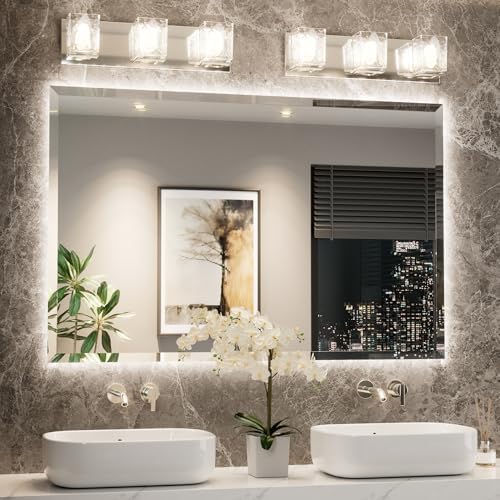 TETOTE 55 x 36 Backlit Bathroom Mirror, Frameless LED Mirror for ...