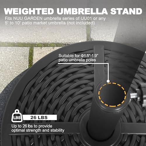 Image of NUU GARDEN Round Patio Umbrella Base, Weighted Umbrella Base with Hand-turn Knob, for Garden, Backyard, Poolside