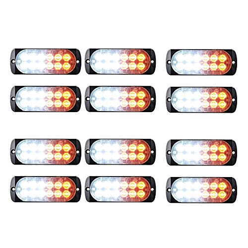 12-LED White/Amber Ultra Slim Warning Emergency Beacon Caution 16 Modes Flash Strobe Light Bar (12 pcs)