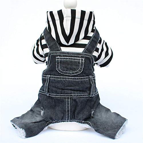 Eidoct Dog Winter Coat Windproof Dog Jacket Warm Dog Vest Cold Weather Denim Four Legged Shirt Snap Button Fleece Lining Pet Apparel for Small Medium Large Dogs Black Strips S