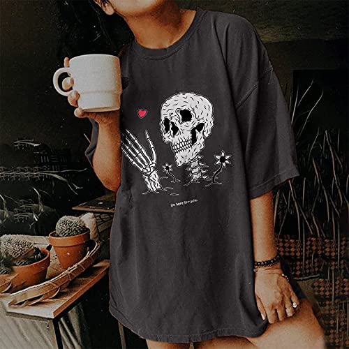 Image of Summer Y2k Tops for Womens, Casual Vintage Short Sleeve T-Shirt, Girls Oversize Loose Round Neck Elastic Tee