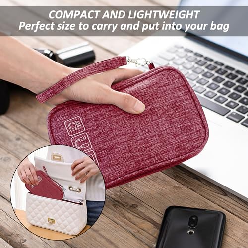 Tunejoy Bolsa para Cables de Viaje Portátil Electrónico Accesorios Organizador Impermeable Pequeña Estuche para Cargador Banco de Energía 18,5 * 11,5 * 2,5 cm Rojo - imagen 6