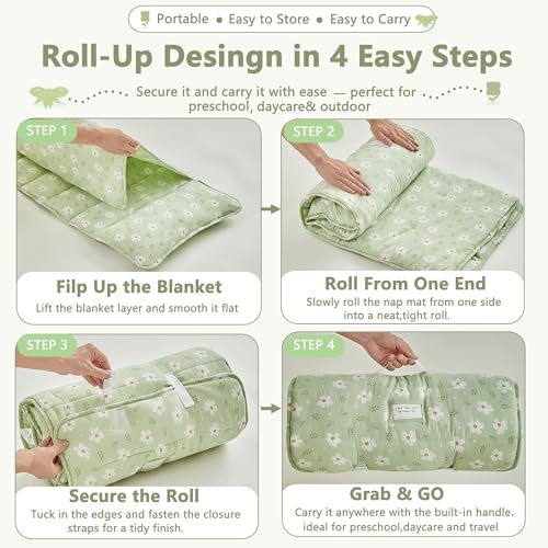 Image of Toddler Nap Mat with Removable Pillow,Ultra Soft Slumber Bags for Girls,Kids Sleeping Bags with Roll Up Design, Perfect for Preschool,Daycare,Kindergarten