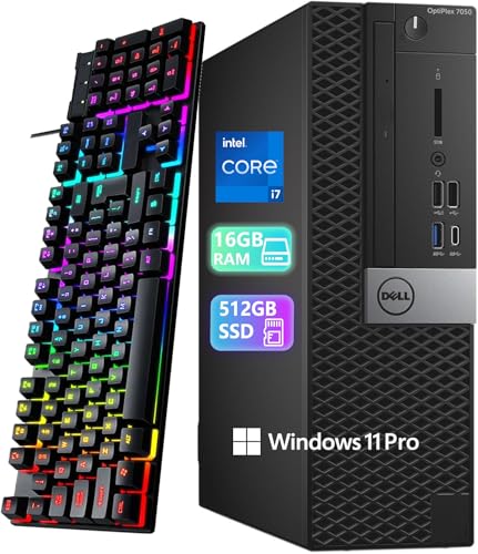 Dell Optiplex 7050 SFF Desktop Computer, Windows 11 Pro, 16GB RAM, 512GB SSD, Core i7-6700 3.4GHz Up to 4.0GHz 8Threads, USB WiFi+BT, Keyboard, Mouse, No DVD(Renewed)