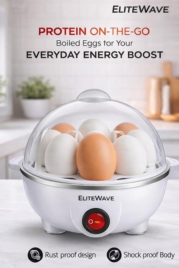 Image of Electric Egg Boiler 350W | 7 Eggs Capacity | Automatic Shut-Off | Overheat Protection | Stainless Steel Heating Plate | Egg Steamer Cooker (White)