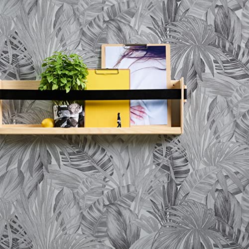 A.S. Création papier peint intissé Greenery papier peint palmier papier peint effet jungle 10,05 m x 0,53 m blanc noir gris 368203 36820-3