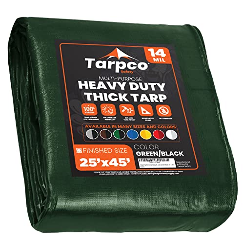 Image of Extra Heavy Duty 14 Mil Tarp Cover, Waterproof, UV Resistant, Rip and Tear Proof, Poly Tarpaulin with Reinforced Edges for Roof, Camping, Patio, Pool, Boat (Green /Black 25′ X 45′)