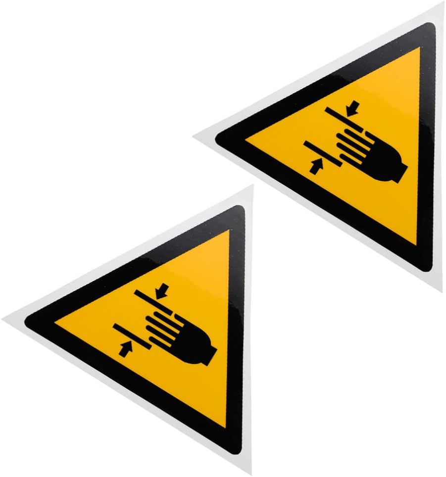 2 Pcs Hand Safety Warning Sign Stickers, Yellow PP Synthetic Paper