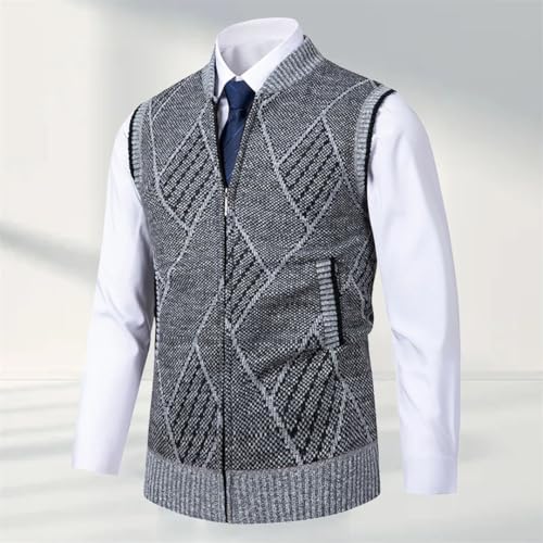 Men’S Business Casual Thick Fleece Knitted Vest Slim Fit O-Neck Sleeveless Zippered Cardigan Sweater3