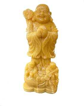 20.5-Inches Yellow Onyx Marble Feng Shui Praying Laughing Buddha Statue for Good Luck and Success Decorative Home Office Showpiece
