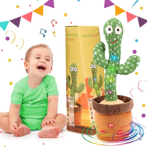 Image of Emoin Dancing Cactus Tummy Time Toy, Talking Cactus Baby Toy with Lighting, Recording Adjustable Volume Singing Cactus Toy Mimicking Electronic Plush Toy for Toddlers 1 2 3 Years Old