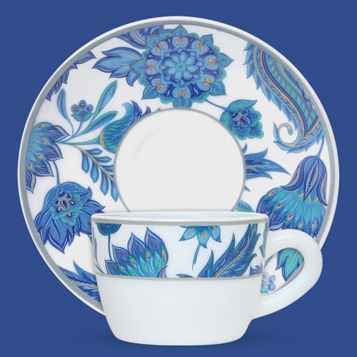 Image of Larah by BOROSIL 140ml Opalware New Iris Tea /Coffee 6pc Cup & 6pc Saucer Set, Microwave & Dishwasher Safe Embossed Design Crockery Set Ideal for Daily Use & Gifting
