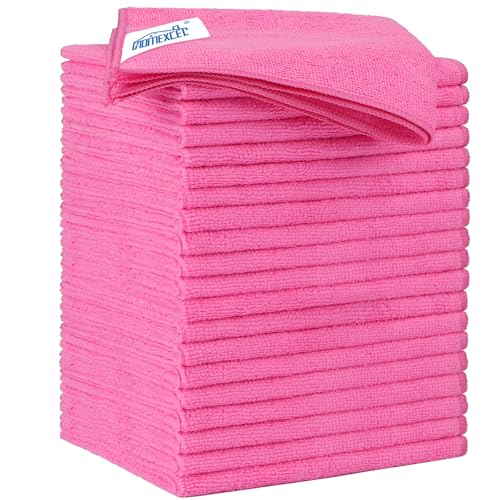 HOMEXCEL Microfiber Cleaning Cloth 20 Pack 11.5 x 11.5 Inch Microfiber Towels for Cars Ultra Absorbent Cleaning Rags Lint Free Cleaning Towels for Household Kitchen Window Car Pink