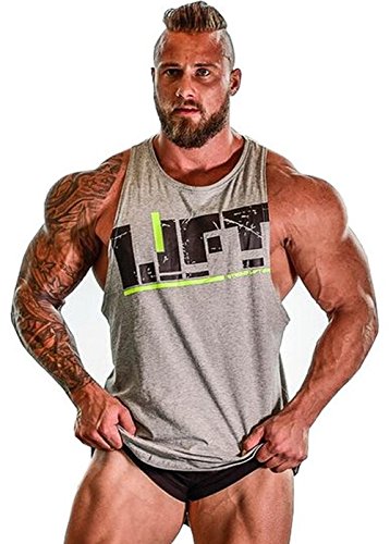 Moge Men's Letter Printed Workot Fitness Gym Tank Top (XL, Gray)