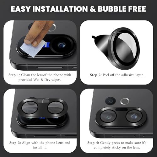 Image of FIRST MART Black Camera Ring Guard Protector for Vivo X200 FE | Tempered Glass with Metal Alloy Rings, HD Clear, Scratch Resistant, Case-Friendly | Pack of 1