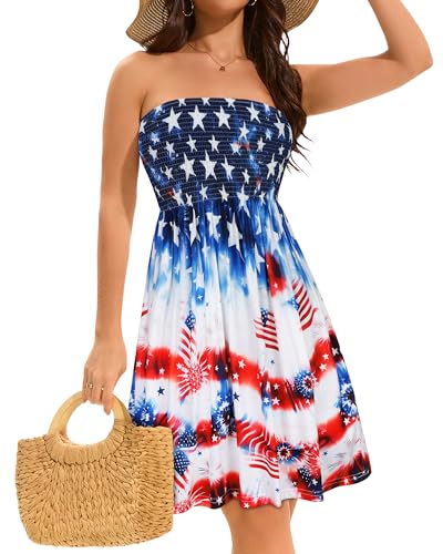 Image of elescat Summer Dresses for Women 2026 Strapless Casual Beach Cover Ups Tube Top Sundress