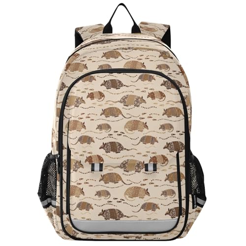 Fisyme Brown Armadillo School Backpack Laptop Backpacks Bags Bookbag Travel Casual Computer Notebooks Daypacks