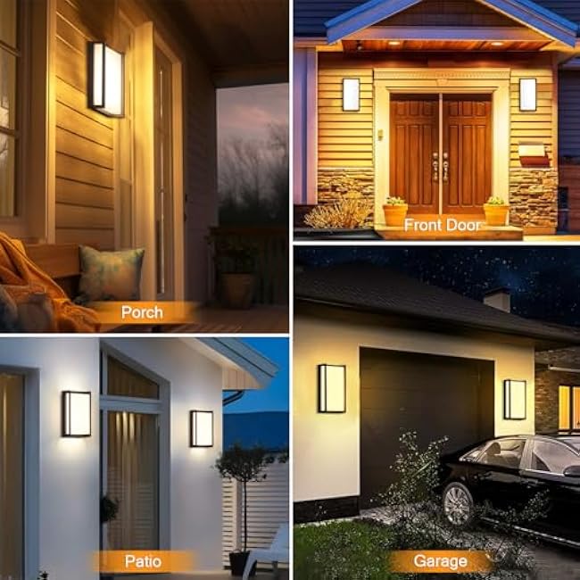 wowlite Outside Lights for House LED, 18W Modern Front Porch Light 3000K 4000K 6500K 3 Colors Changeable, Aluminum Outdoor Light Fixture, Exterior Sconce for Garage Garden Patio