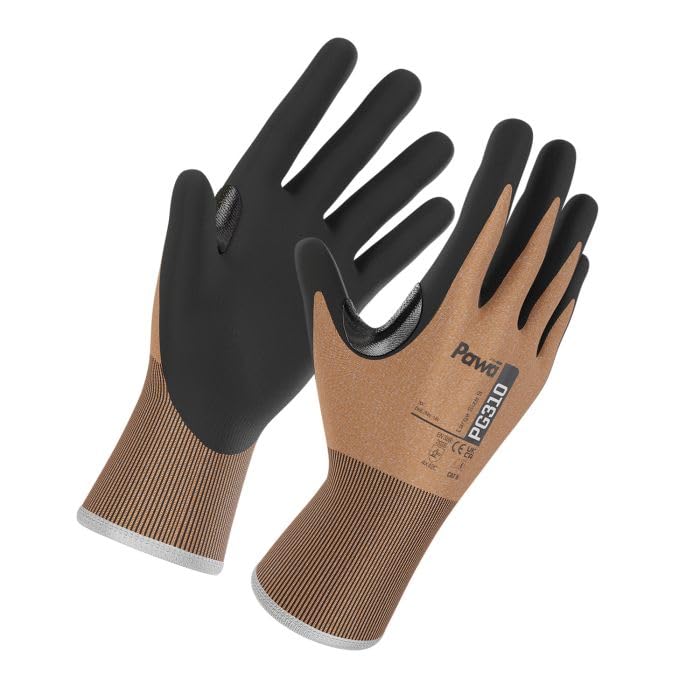 Pawa PG310 Cut-Resistant Work Gloves, Level C Cut Protection, Nitrile-Coated Safety Gloves, Touchscreen-Compatible