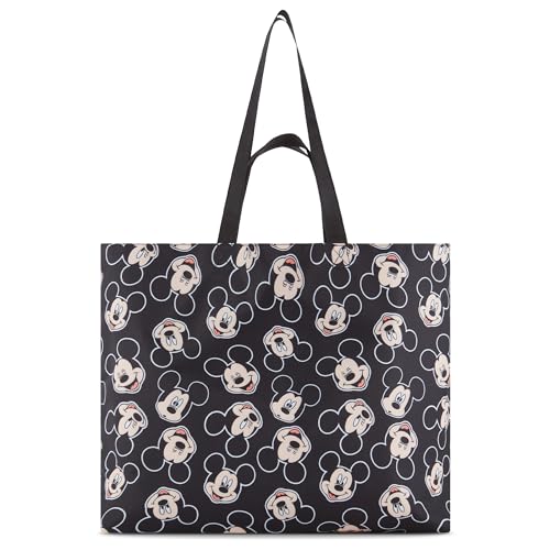 Disney Mickey and Minnie Mouse Canvas Tote Bag - All Over Print Tote Bags with Short & Shoulder bag for Women - Reusable Grocery Bag for Shopping, Travel, School or Everyday Use (Black)