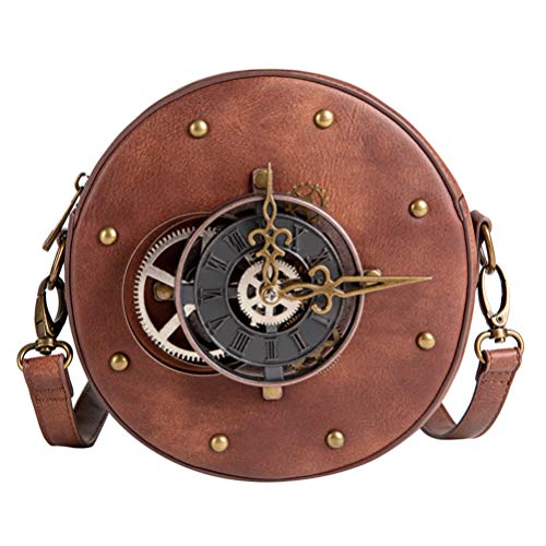 VALICLUD Sac à Bandoulière Rond Steampunk Sac à Main Gothique Sac à Bandoulière Cercle Punk Rock Sacs à Main pour Femmes Marron