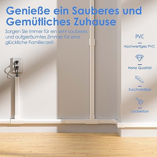 kinkaivy Kabelkanal, 2.4M (6 Stück - 30x17 mm) Kabelkanal Selbstklebend Weiß, PVC Kabelkanäle TV… – Ansicht 3