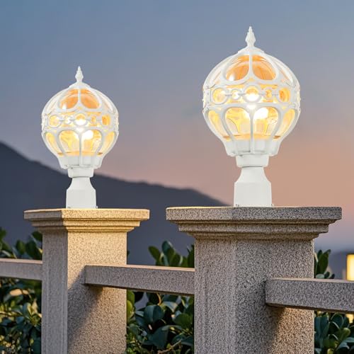 Outdoor Lamp Post Lights for Lawn Yard Driveway, White Outside Globe Aluminum Post Light, Anti-Rust Pier Mount Post Lighting Fixtures, Sphere Waterproof Exterior Pole Post Light (1 Pack)