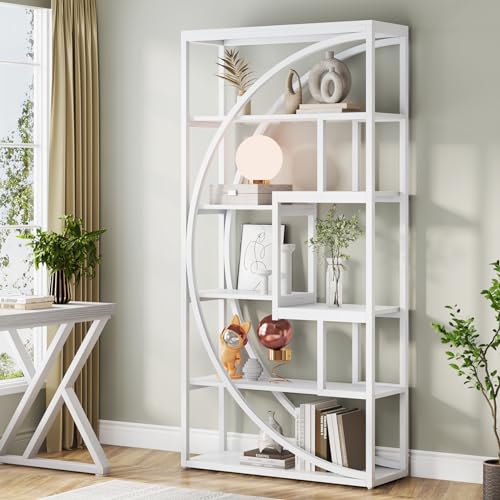 Image of Tribesigns Bookshelf, Modern 5-Tier Etagere Bookcase, 70.8 inch Tall Bookshelf with 8 Open Storage Shelf, Book Shelf Display Tack Shelving Unit for Home Office Living Room, White
