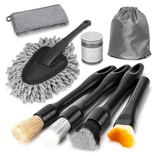 Viewmax 8PCS Car Detailing Brush Set, Interior Car Cleaning Kit with Dash Duster, 4 Detailing Brushes (Soft to Hard), Microfiber Towel, Cleaning Gel, for Vents, Dashboard & Leather Seats