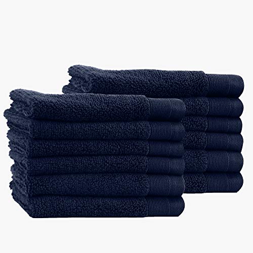 100% Cotton Luxury Washcloths - Pack of 12, Extra Soft & Fluffy, Quick Dry & Highly Absorbent, No Lint, Hotel Quality, Small Hand Towel Set for Gym, Salon, Spa & Home Care, Navy Blue - 13
