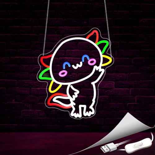 Image of Axolotl Neon Sign, Neon Signs for Wall Decor Neon LED Signs Room Neon Light Up Signs Home Decor for Bedroom Club Party Bar Shop USB Operated
