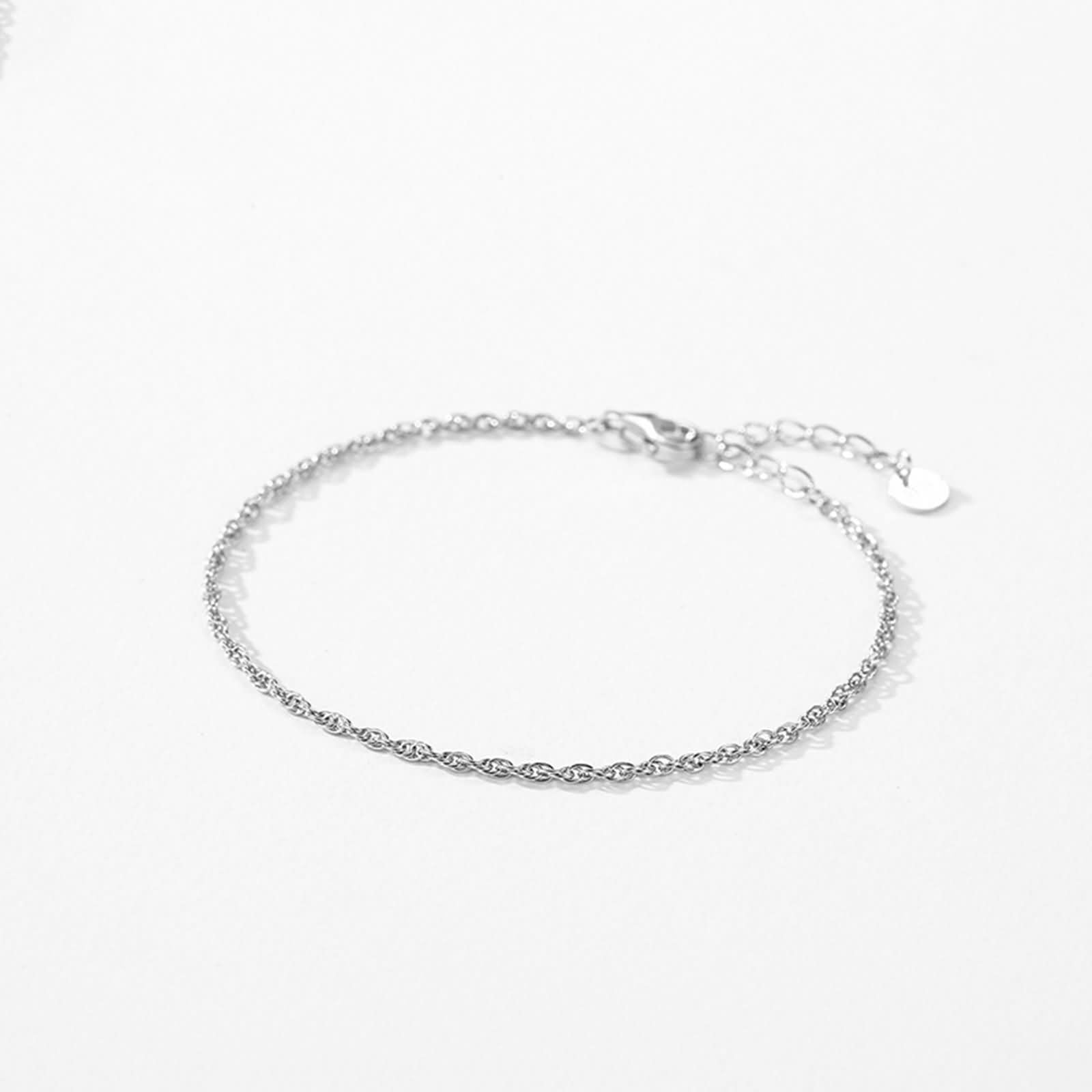 Pulseras Oro Blanco Mujer 9Kilates / 14Kilates / 18Kilates, Cadena de Simple, Cadena Extensible 16 CM + 5 CM, Pulseras Plata Mujer Ajustable