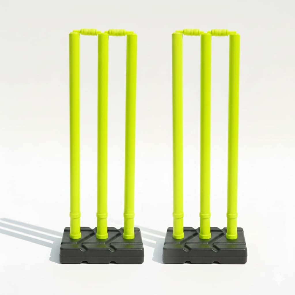 Plastic Cricket Stumps Set with Base & Bails | Durable, Portable & Ideal Wickets for Practice, Match, and Training (Neon Yellow | Black) (Set of 2)-image-13