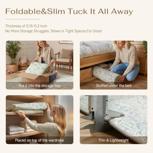PureCozy 2x3 Blue Area Rug Washable Vintage Non Slip Carpet - image 7