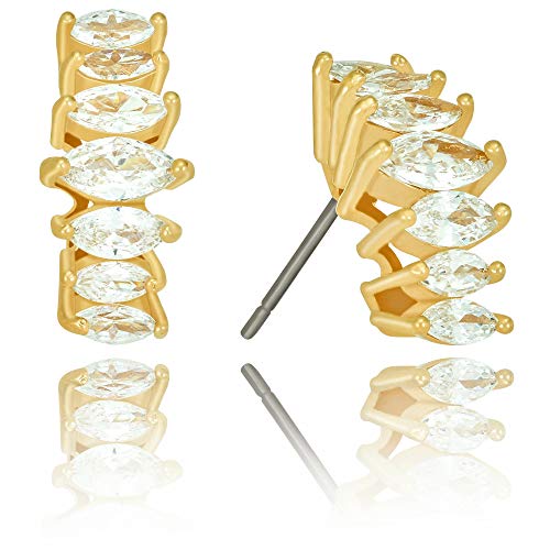 Lifetime Jewelry “Stacked Diamonds” Cubic Zirconia Stud Earrings 24k Gold Plated