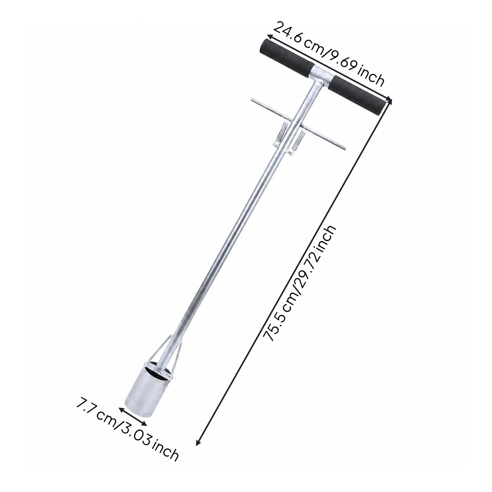 Trasplantador Manual Plántulas Acero Inoxidable Ergonómico Perforador s con Mango en T Portátil para Jardineros, Agricultores, Jardines, 7.5cm