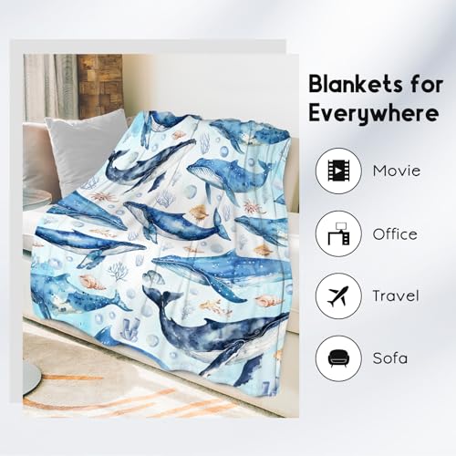 Whale Blanket for Kids, Cute Soft Gifts for Ocean Lovers, Cozy Flannel Throw for Couch Sofa, 30"x40"