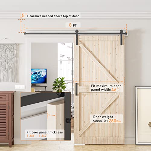 Signstek 8Ft Sliding Barn Door Hardware Kit Heavy Duty With Door Hook, Adjustable Floor Guide And 2 Handles -Easy To Install, Smoothly And Quietly, Fit 1 3/8-1 3/4" Thickness -Black, I Shape Hanger #TOP5