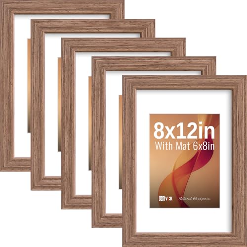Image of VCK 8x12 Picture Frame 5 Pack, Walnut Exclusive Wood, HD Glass, for Photo