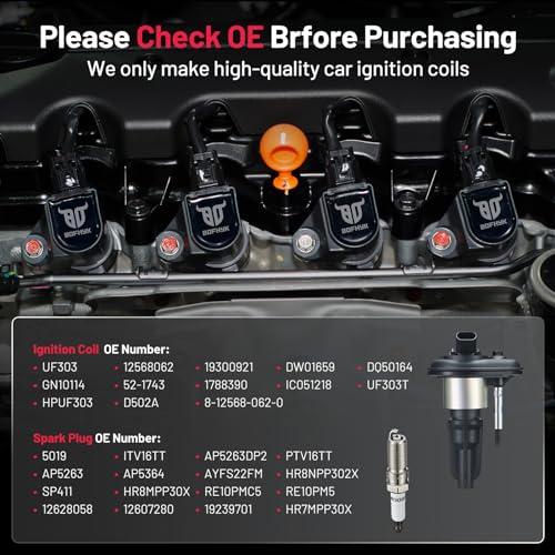 Image of BDFHYK Ignition Coil Pack UF303 and Iridium Spark Plugs 5019 Compatible with Buick Rainier, Compatible with Chevy Colorado Trailblazer EXT, Canyon Envoy,H3 2.8L L4 3.5L 3.7L L5 4.2L L6, Sets of 6