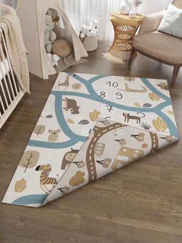 Paco Home Tapis De Jeu Chambre Enfant Gris Routes Filles Garçons, Dimension:100x200 cm, Couleur:Gris 3