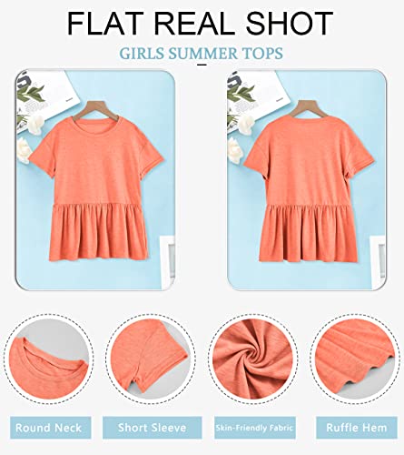 Image of Ebifin Girls Short Sleeve Tops Kids Peplum Babydoll T Shirts Tees 4-15Y | Girls T-Shirts, Crew neck Short Sleeve Shirts, Casual Tunic Tops, Cute Blouses, Summer Tees, Ruffle Hem, Loose fit
