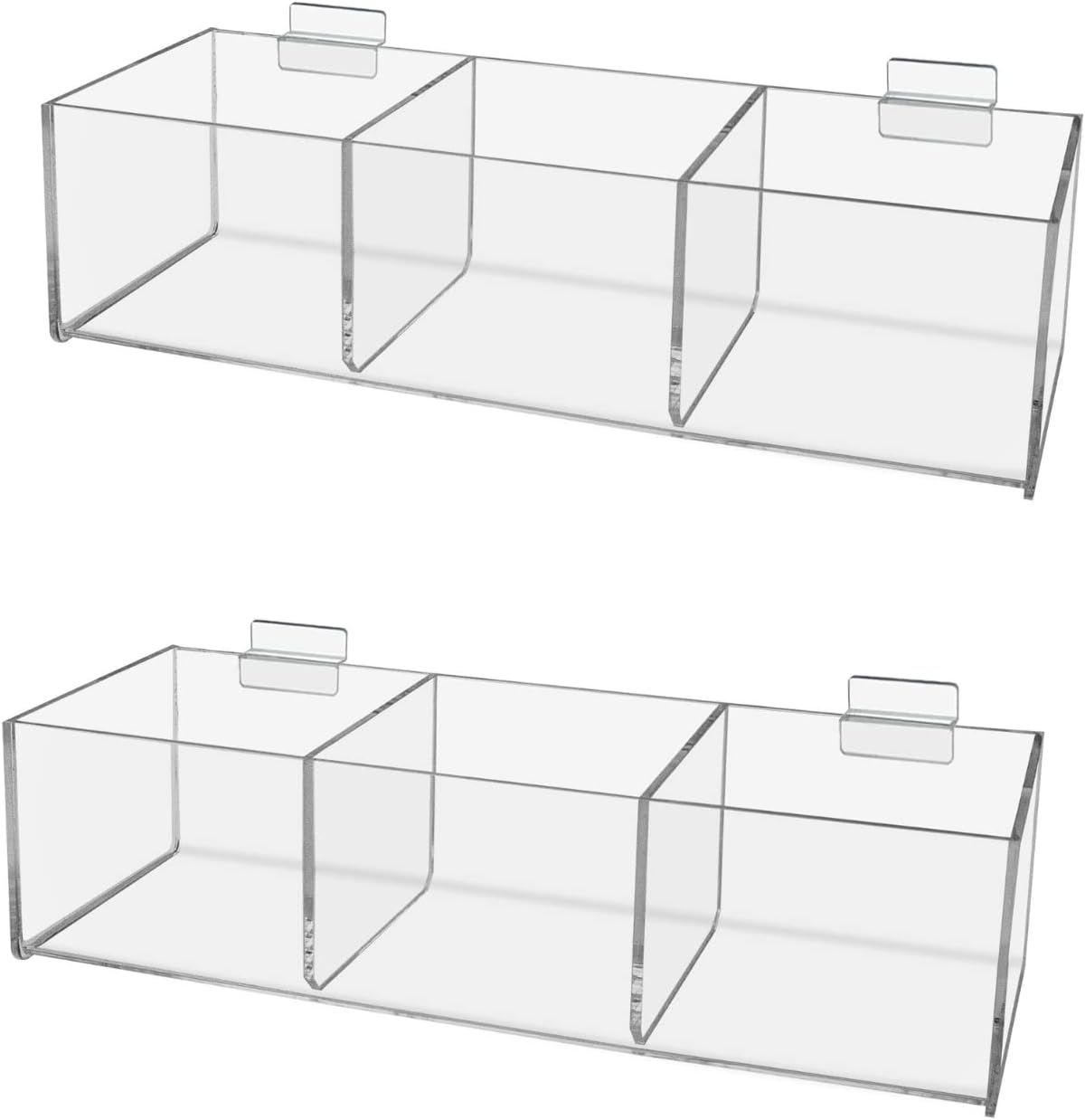 Marketing Holders 2 Pack Slatwall Acrylic Tray 12 Inch Wide x 5 Inch Deep Triple Compartment Clear Retail Product Merchandise Storage Organizer for Businesses and Shops