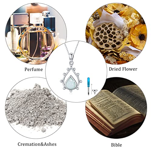 Conbo S925 Sterling Silver Teardrop Pendant Urn Necklaces For Ashes For Women Girls, Waterdrop Cremation Necklack For Dog Cat Human Ashes Cremation Opal Jewelry Locket Keepsake Memorial #TOP3