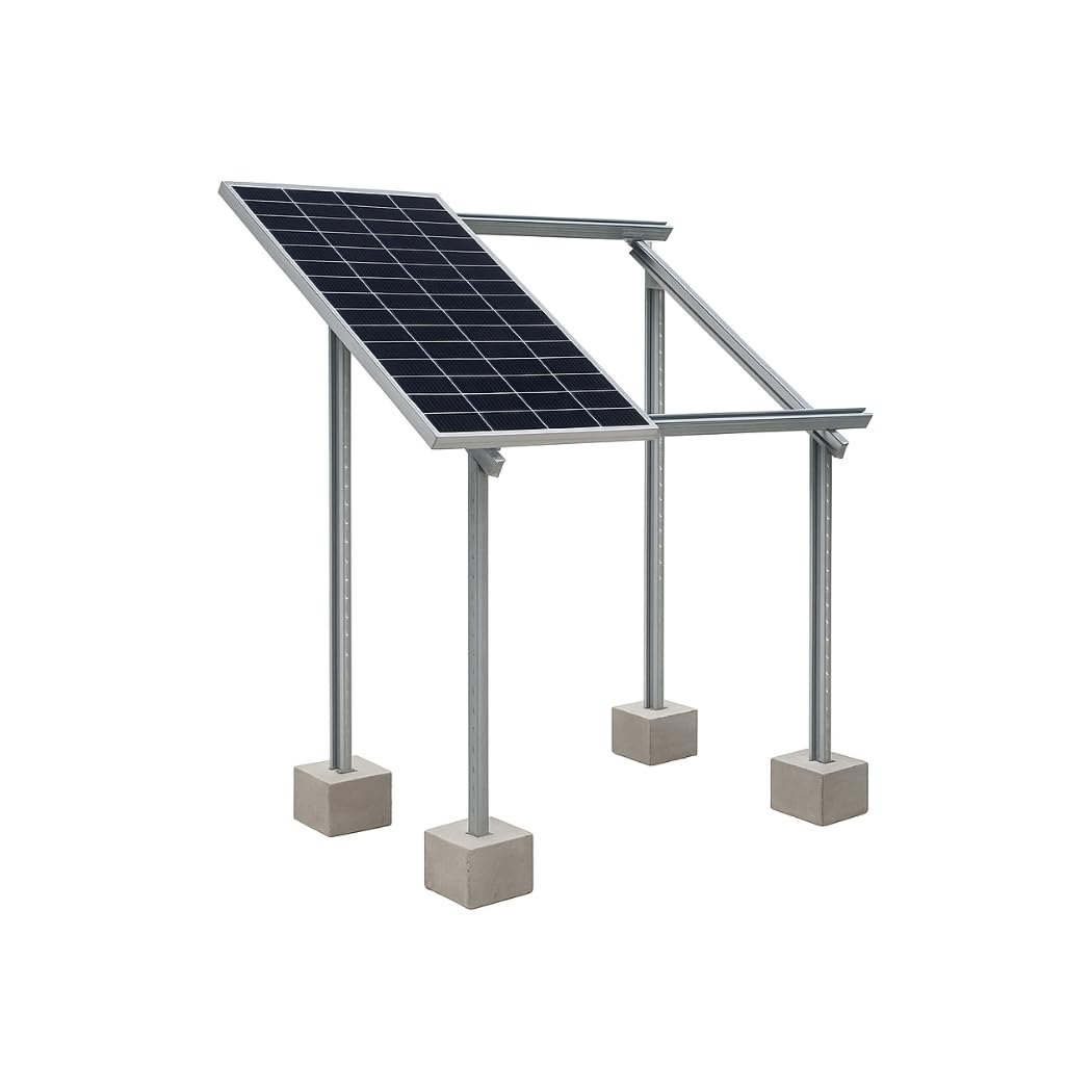 Solar Panel Stand for 2 Bifacial top-con Panels, High-Rise 7feet Back & 5.5Ft Front, Gi Structure Set with Clamp Bracket Mounting