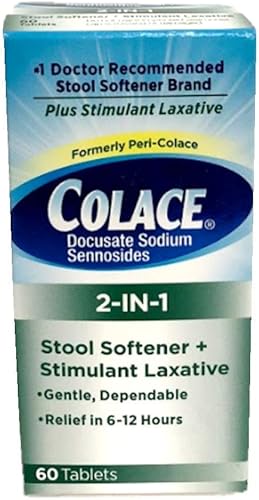 Colace Suavizante de heces 2 en 1 + laxante estimulante, 60 tabletas (paquete de 2)